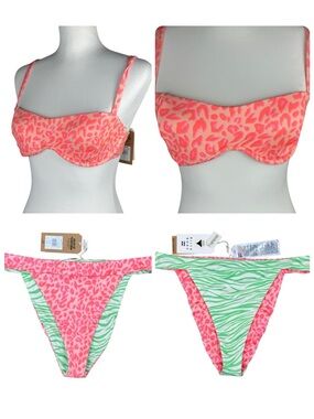 NWT Billabong Lei Low Olivia Underwire Top Reversible Hike Bikini Bottom Set